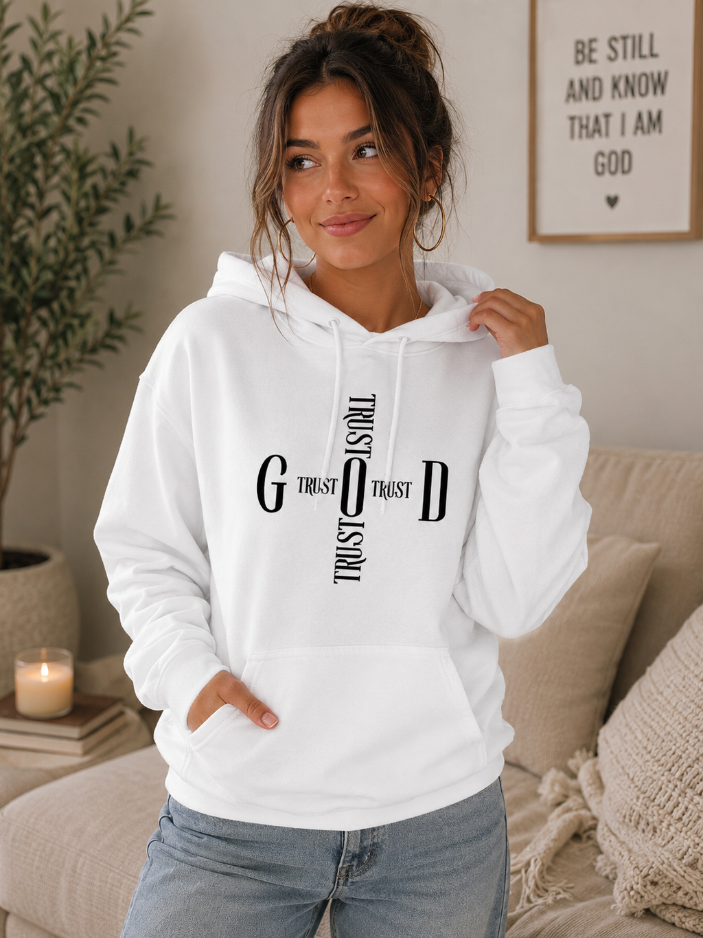 Womens Hoodie - Trust God Cross Sweatshirt - S132937