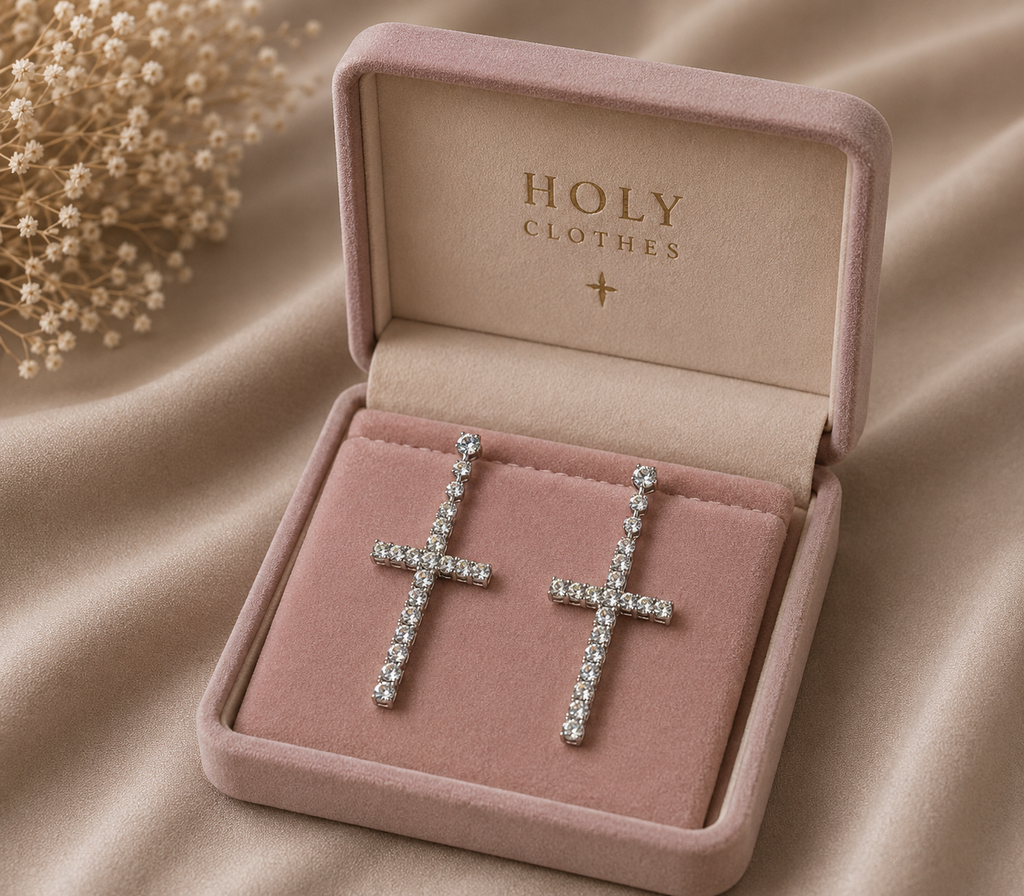 Female Jewellery Punk Shining Full Rhinestone Silver Cross Statement Earrings