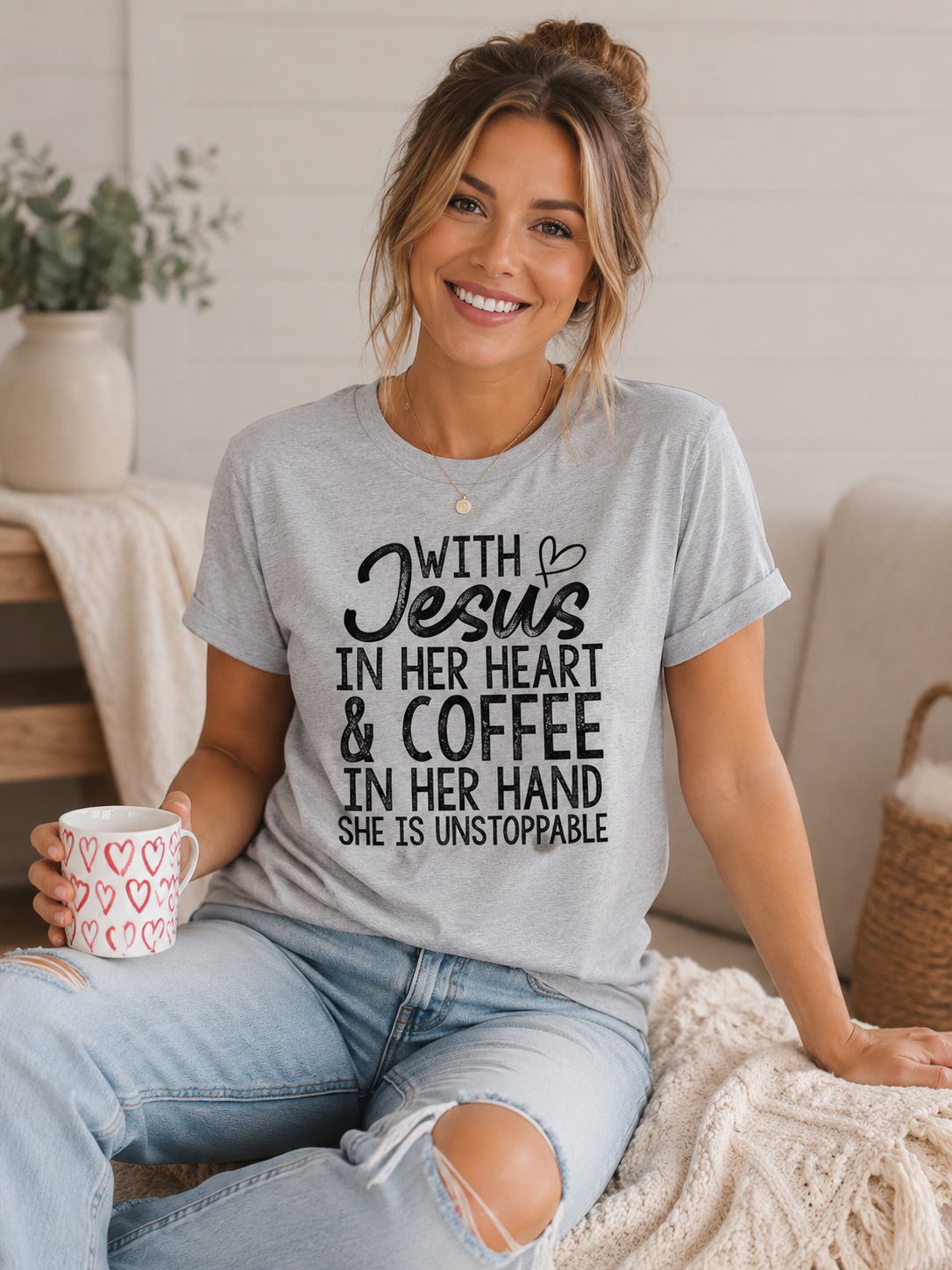 Jesus In Her Heart And Coffee In Her Hand Tee