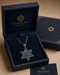 Filigree Art Blue Quartz Gemstone Star of David Women Silver Pendant
