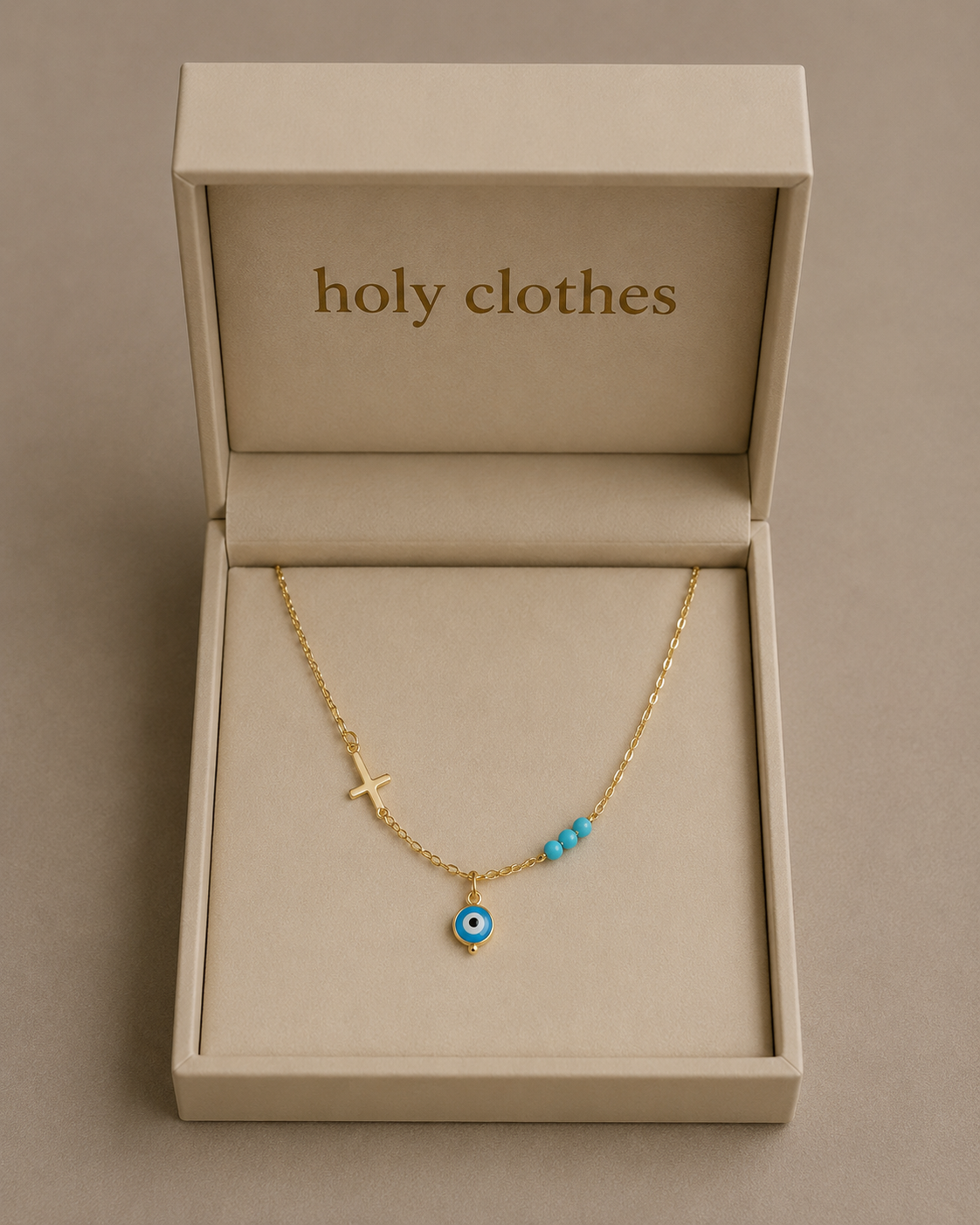 Boho Chic Chain Blue Beads Cross Round Eye Charm Necklace Girls Ethnic Jewellery