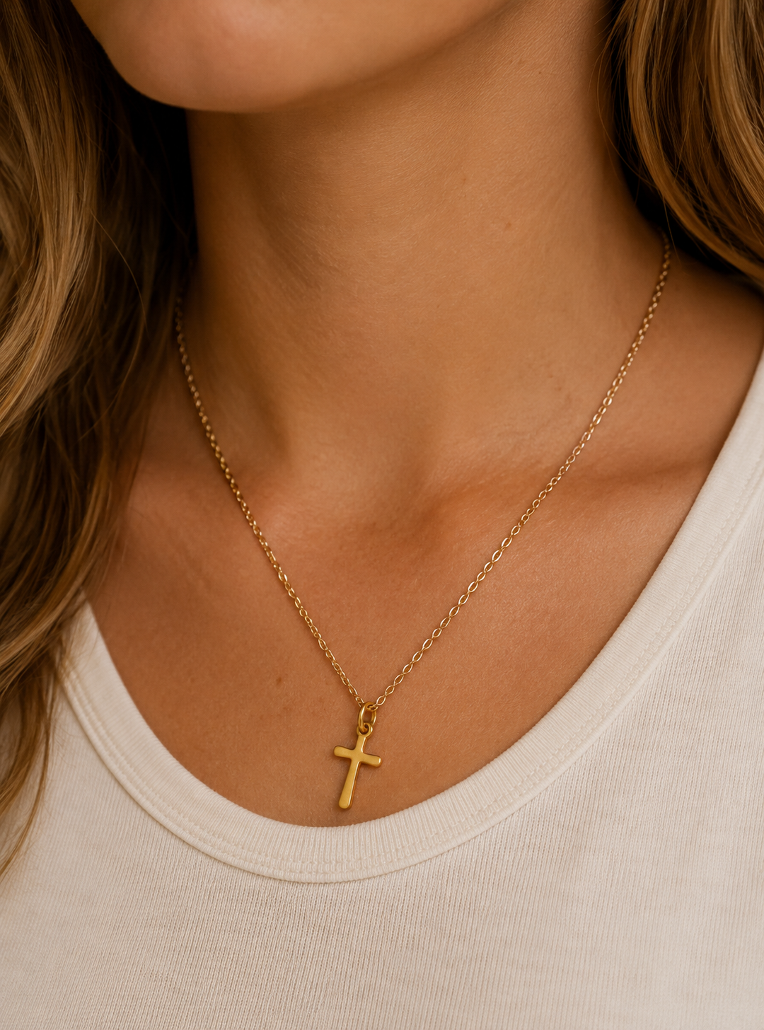 Gold Cross Charm Necklace