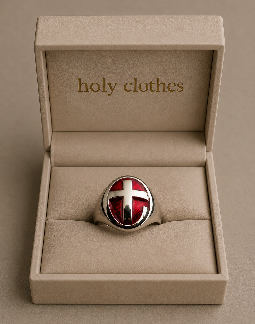 Excellent crafted Men's Ring modern red Christian Cross - Solid Brass