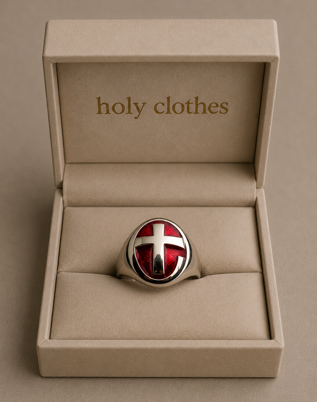 Excellent crafted Men's Ring modern red Christian Cross - Solid Brass