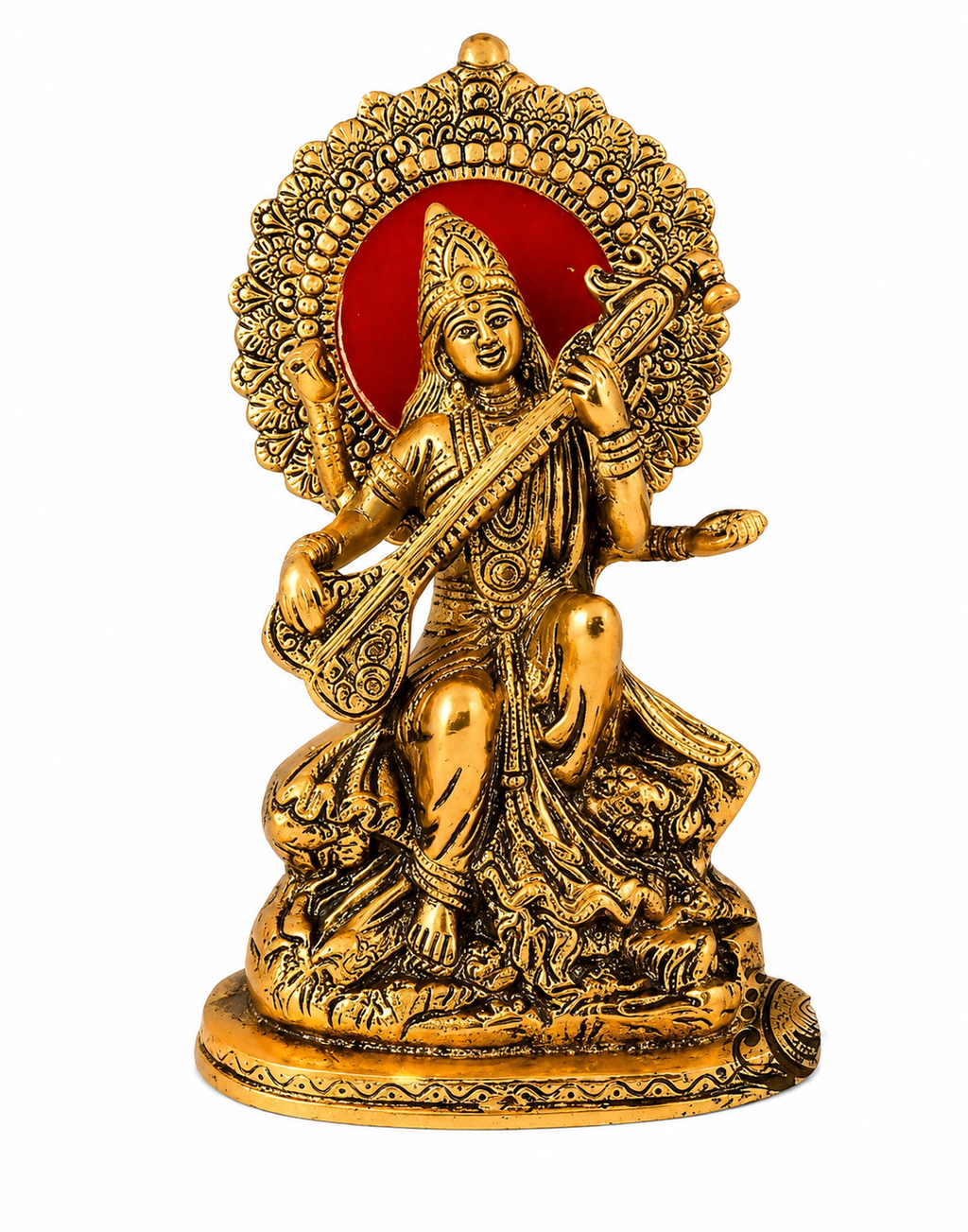 ARYADIT Gift Gold Plated Saraswati maa Metal Idol, Hindu Goddess