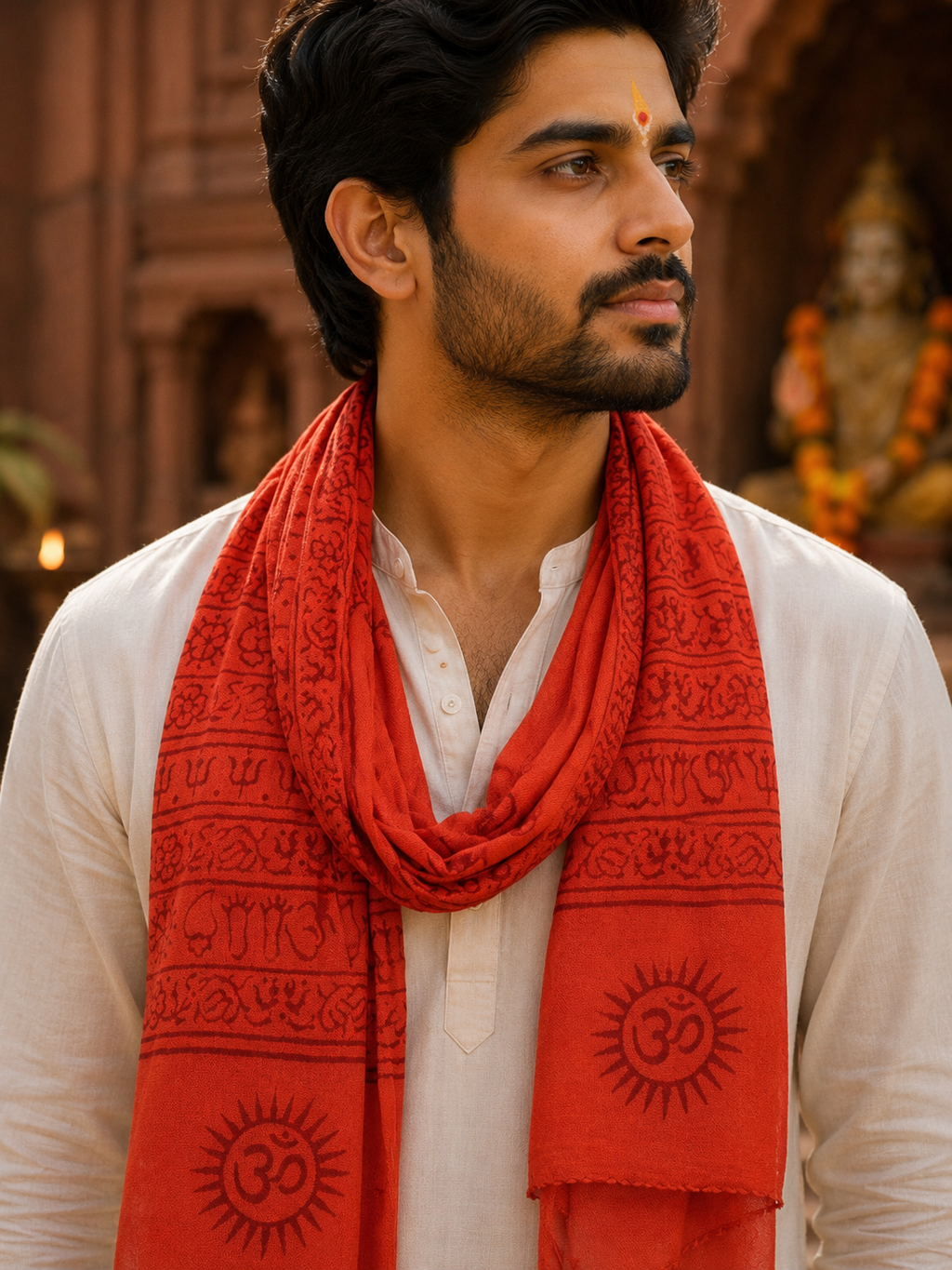 OM Hand Block Bhakti Yoga Prayer Sanskrit Hindu Mantra Shawl
