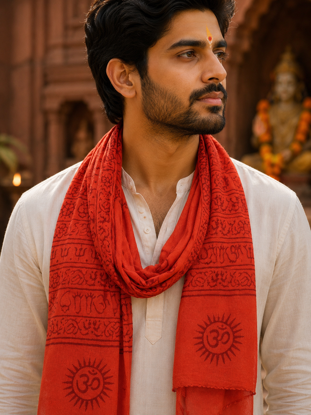 OM Hand Block Bhakti Yoga Prayer Sanskrit Hindu Mantra Shawl