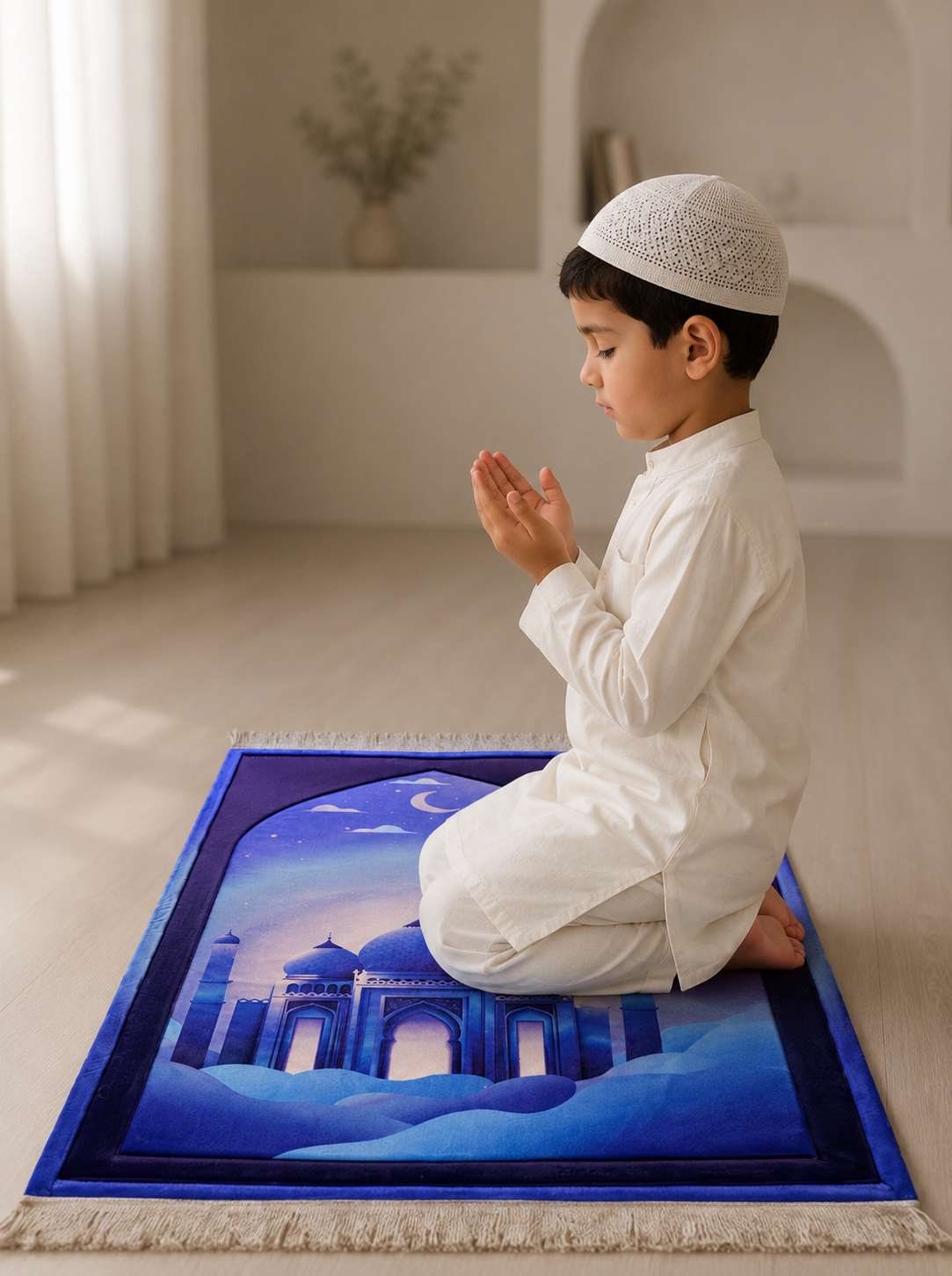 Padded Kids Prayer Mat with Twilight Masjid Design | Urban Rugs UK | Ramadan & Eid Gift