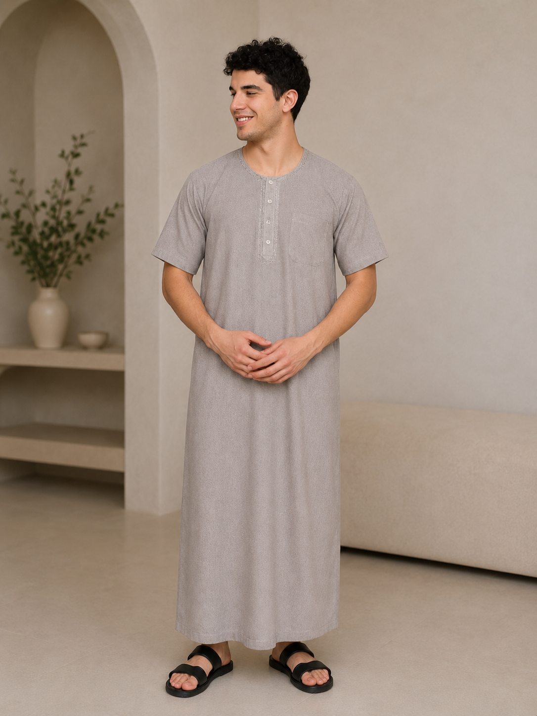 Muslim Thobe for Men-Light Grey (Size-M)