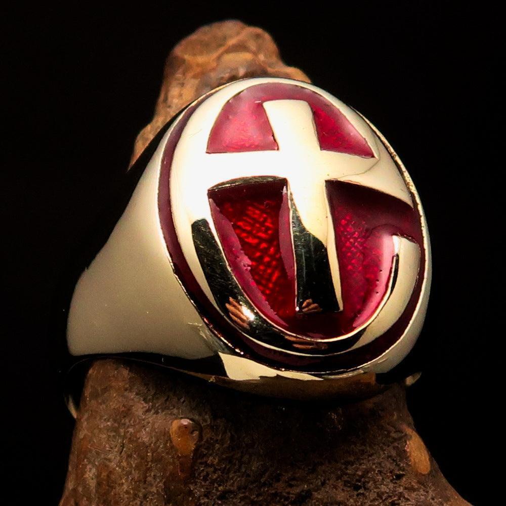 Excellent crafted Men's Ring modern red Christian Cross - Solid Brass