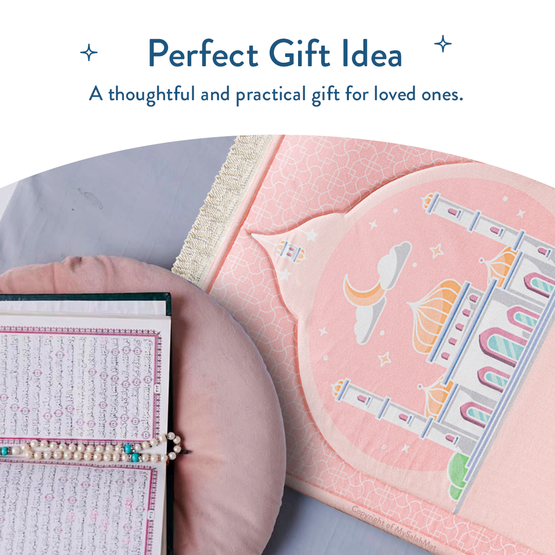 Padded Kids Prayer Mat with Blush Pink Design | Urban Rugs UK | Ramadan & Eid Gift
