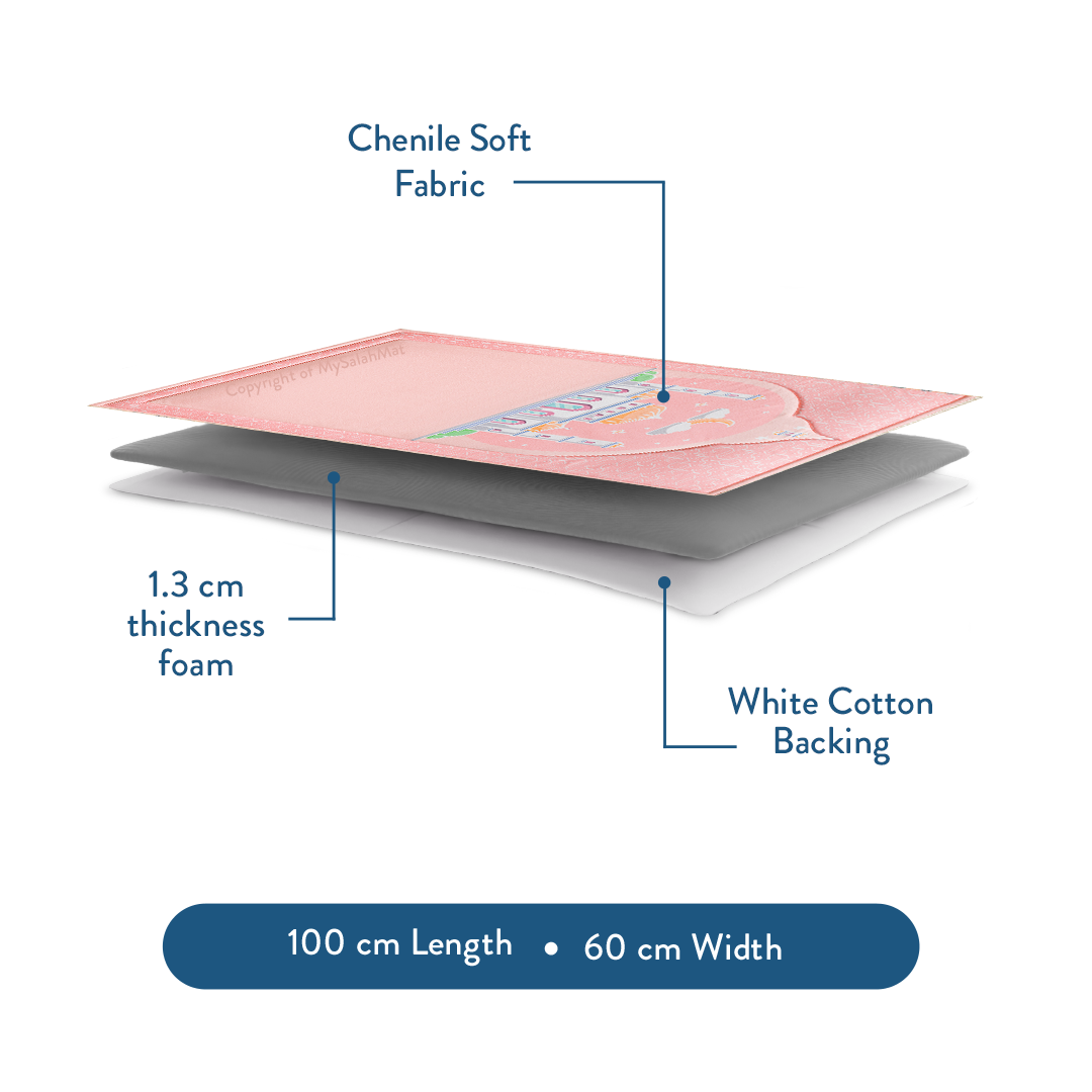 Padded Kids Prayer Mat with Blush Pink Design | Urban Rugs UK | Ramadan & Eid Gift