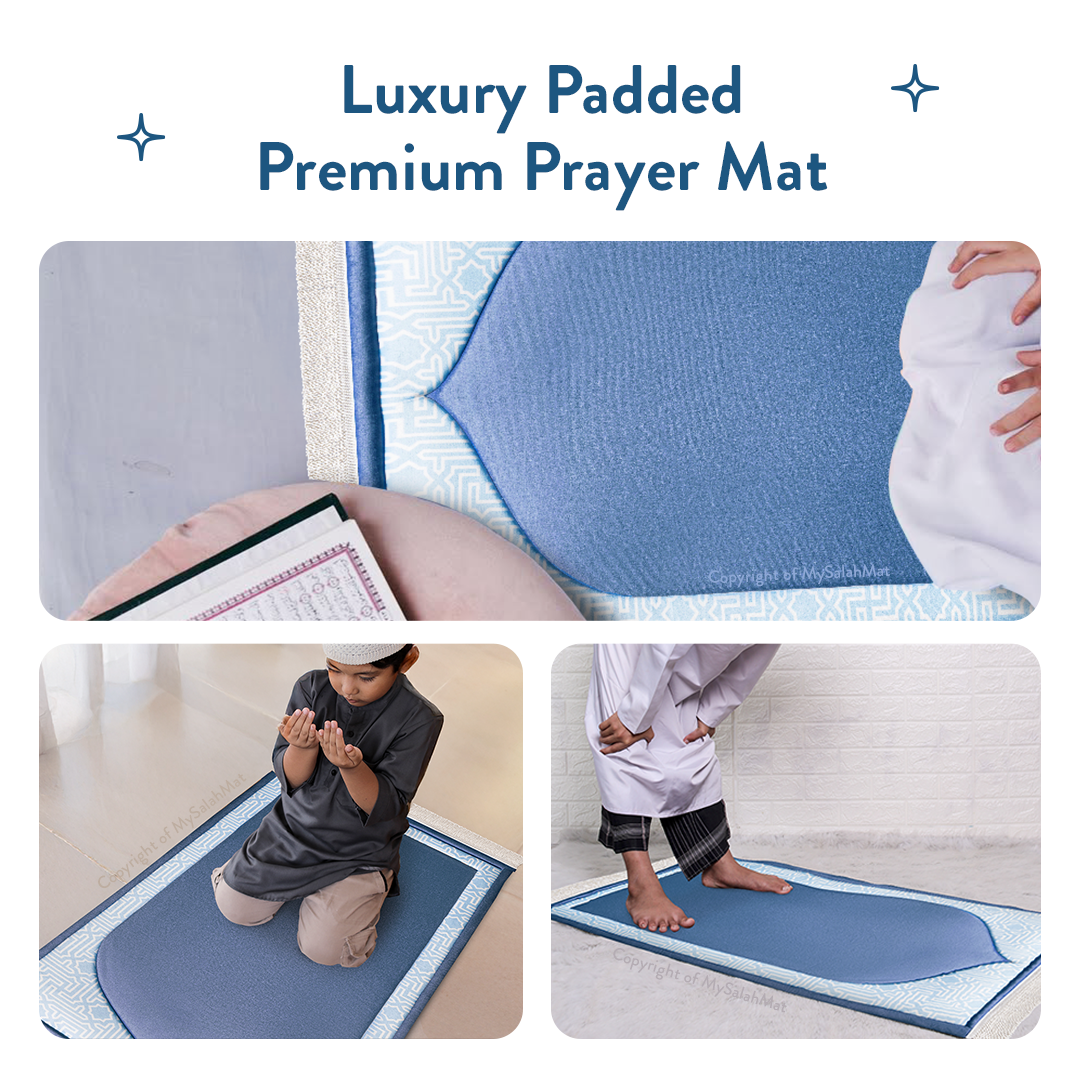 Padded Kids Prayer Mat with Classic Blue Design | Urban Rugs UK | Ramadan & Eid Gift