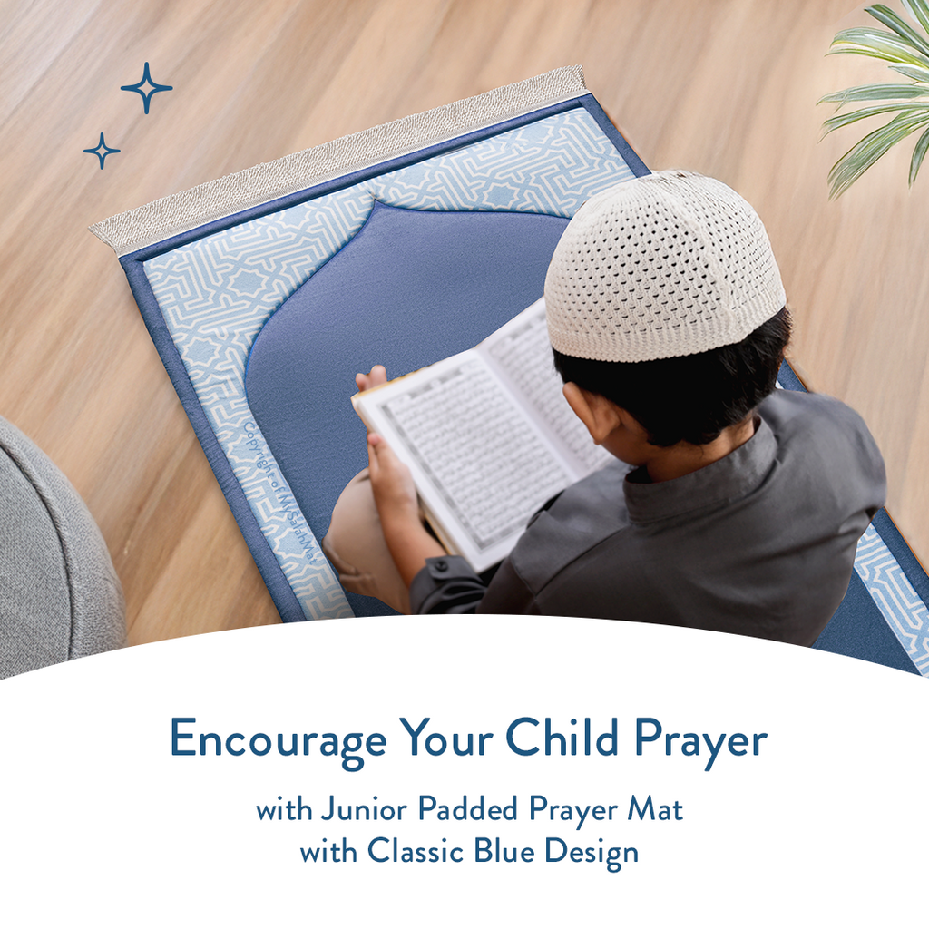 Padded Kids Prayer Mat with Classic Blue Design | Urban Rugs UK | Ramadan & Eid Gift