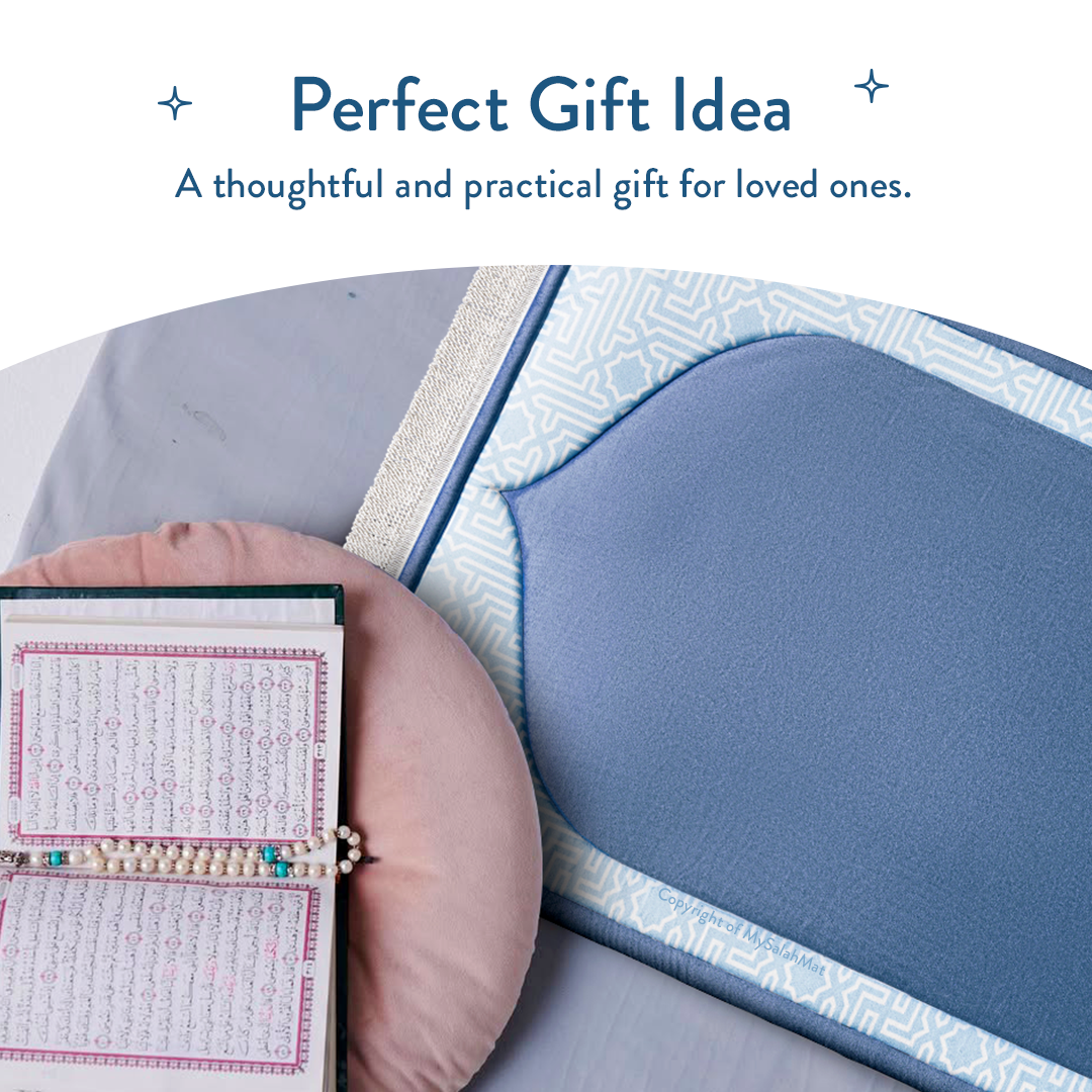 Padded Kids Prayer Mat with Classic Blue Design | Urban Rugs UK | Ramadan & Eid Gift