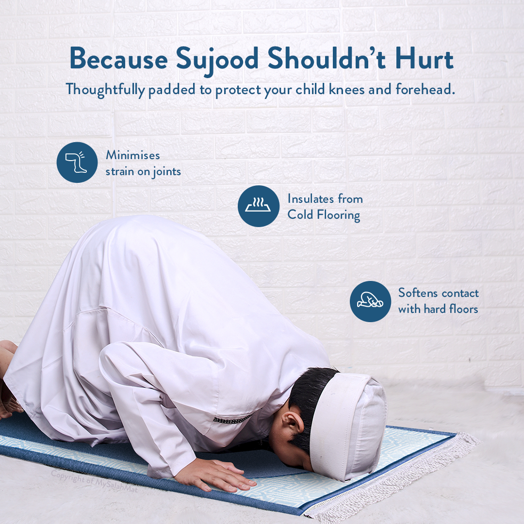 Padded Kids Prayer Mat with Classic Blue Design | Urban Rugs UK | Ramadan & Eid Gift