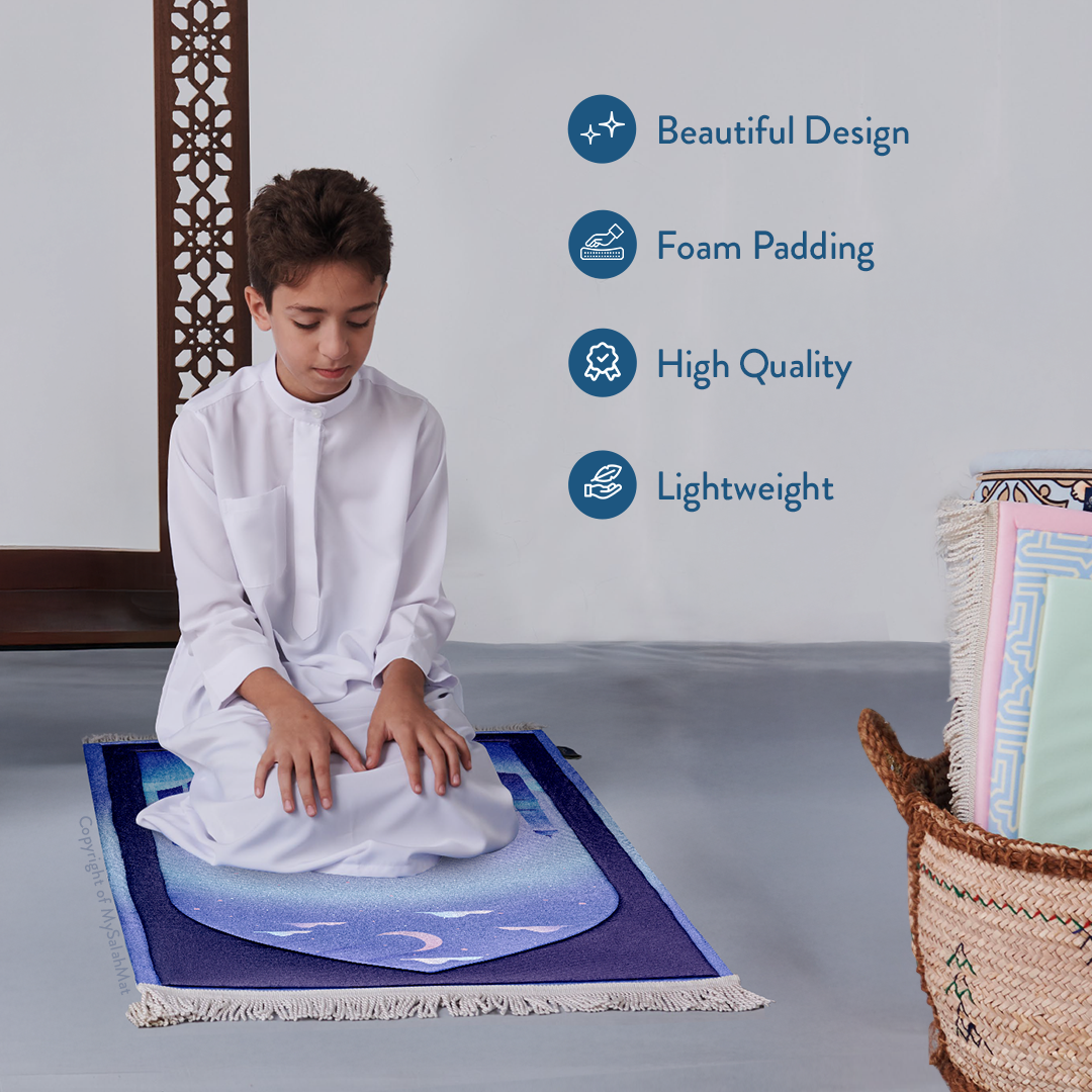 Padded Kids Prayer Mat with Twilight Masjid Design | Urban Rugs UK | Ramadan & Eid Gift