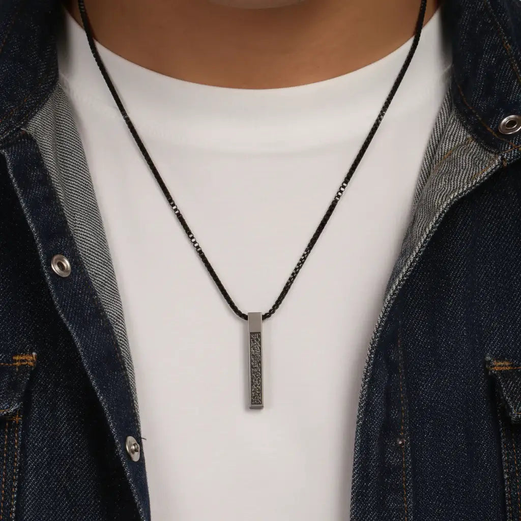 Stainless Steel Muslim Bar Necklace Inspirational Geometric Vertical Pendant