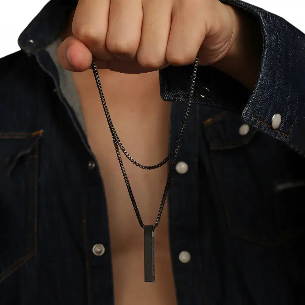 Stainless Steel Muslim Bar Necklace Inspirational Geometric Vertical Pendant
