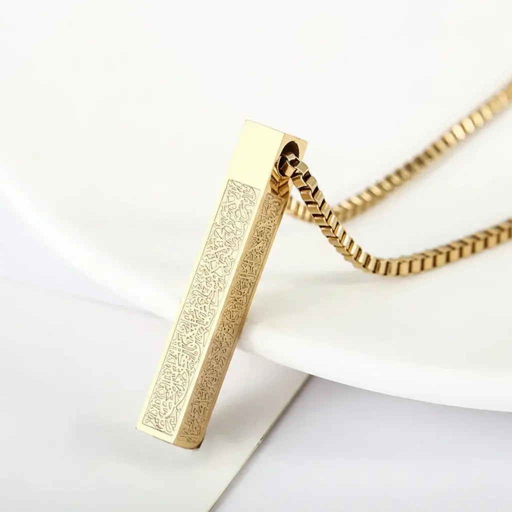 Stainless Steel Muslim Bar Necklace Inspirational Geometric Vertical Pendant