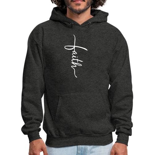 Mens Graphic Hoodie Faith Script Cross Illustration