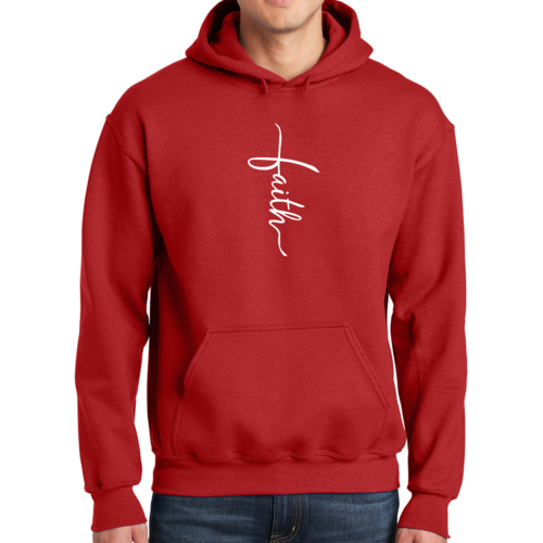 Mens Graphic Hoodie Faith Script Cross Illustration