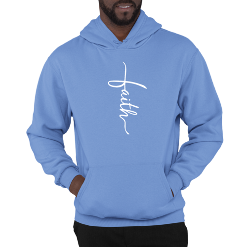 Mens Graphic Hoodie Faith Script Cross Illustration