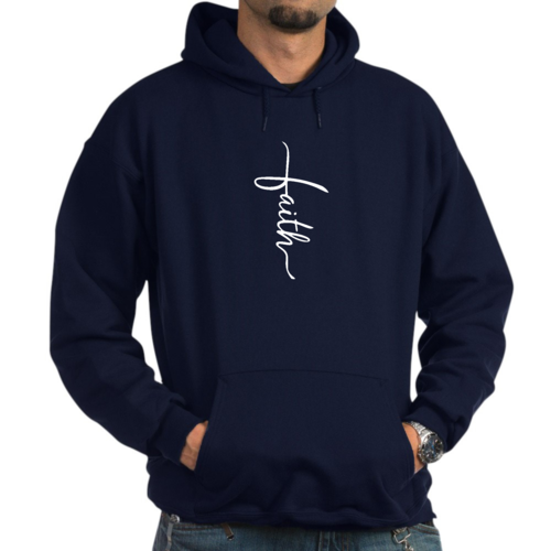 Mens Graphic Hoodie Faith Script Cross Illustration