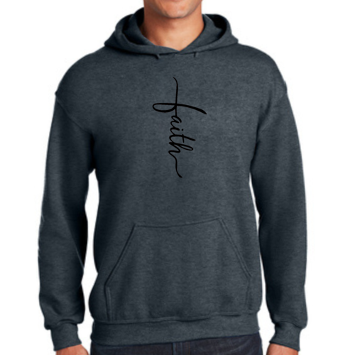 Mens Graphic Hoodie Faith Script Cross Black Illustration