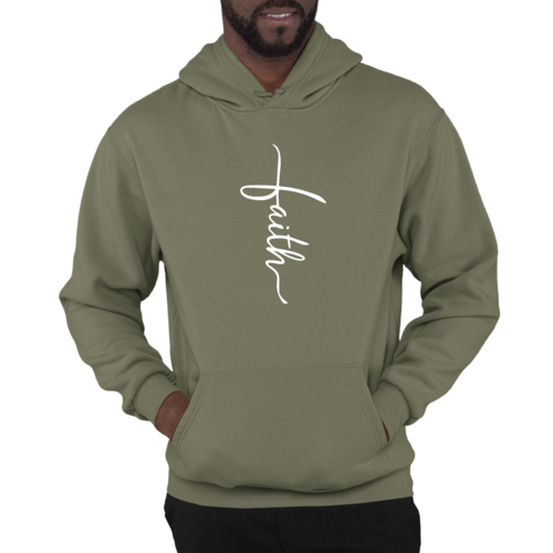 Mens Graphic Hoodie Faith Script Cross Illustration
