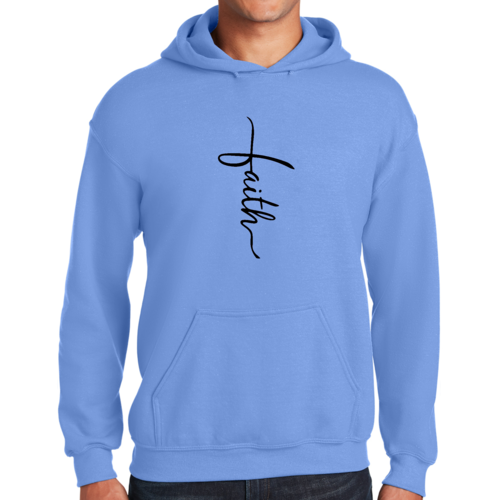 Mens Graphic Hoodie Faith Script Cross Black Illustration