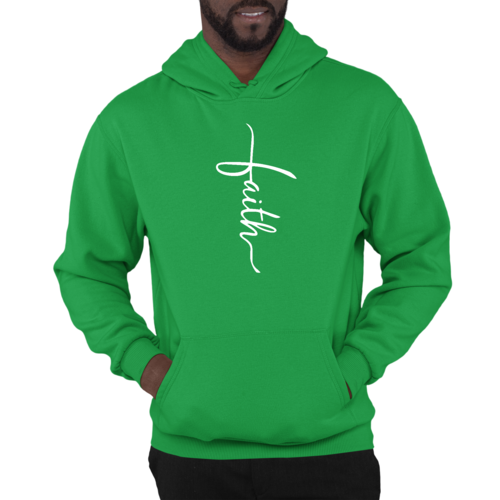 Mens Graphic Hoodie Faith Script Cross Illustration