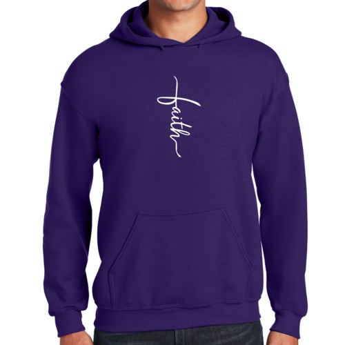 Mens Graphic Hoodie Faith Script Cross Illustration