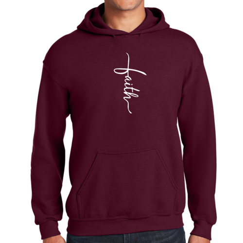 Mens Graphic Hoodie Faith Script Cross Illustration